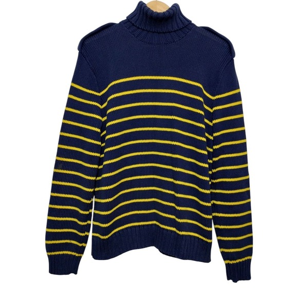 Vintage Polo Ralph Lauren Mens L‎ Cotton Turtleneck Stripes Sweater Preppy - Picture 2 of 3